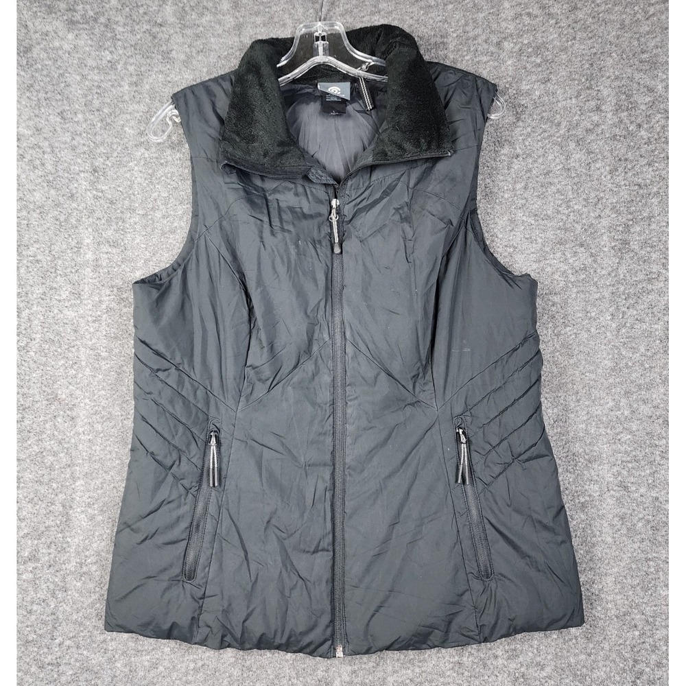Champion Puffer‎ Vest Womens Large Faux Fur Collar Quilted Full Zip Mock Neck